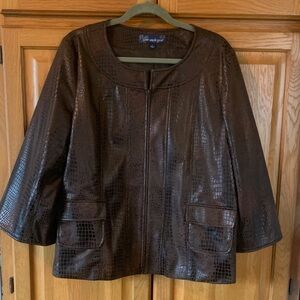 Susan Graver Dark Brown Textured Jacket with Cape Style Sleeves